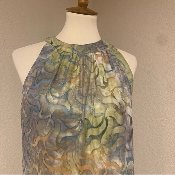 Sleeveless Lime & Periwinkle Tassel Burn Out Top S - Picture 4 of 12